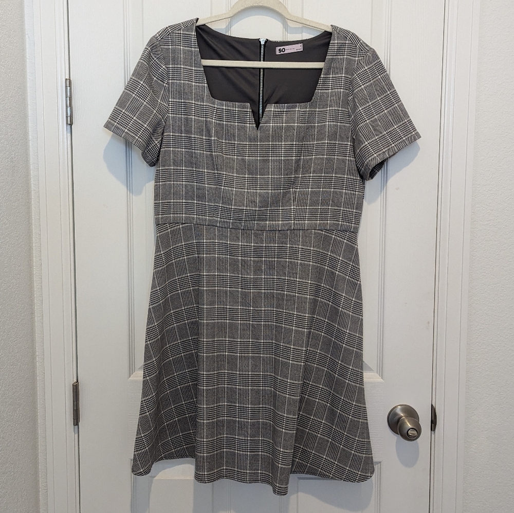 Plaid Square Neck A-Line dress